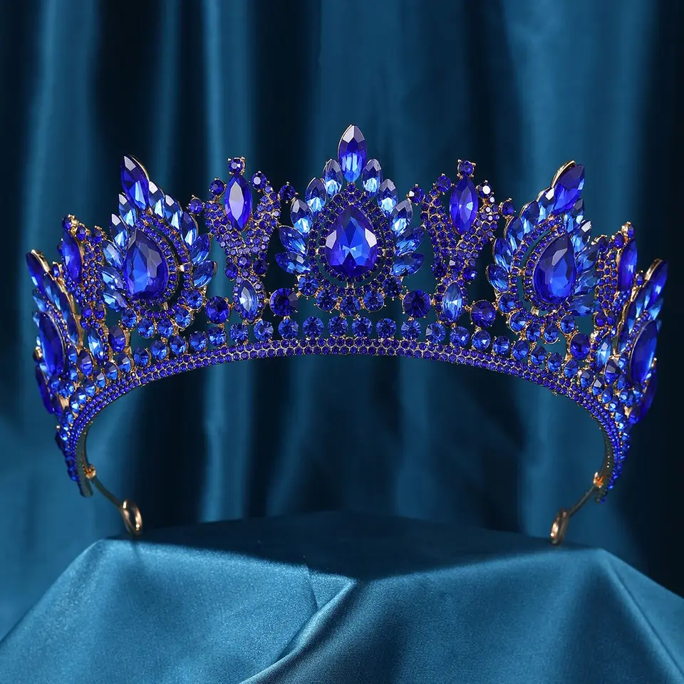 Diadème De Mariée En Strass Bleus - Couronne De Princesse En Cristal - Taille Unique - Pour Femmes, Mariage, Fête
