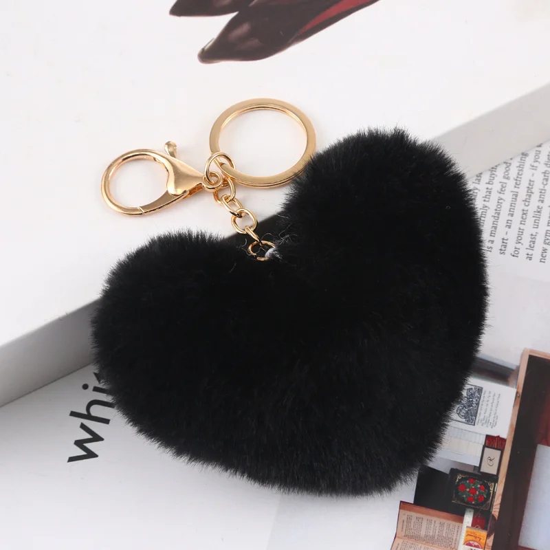 Cute Love Heart Mink Fur Fluffy Handbag Purse Car Key ring Phone Key Chain