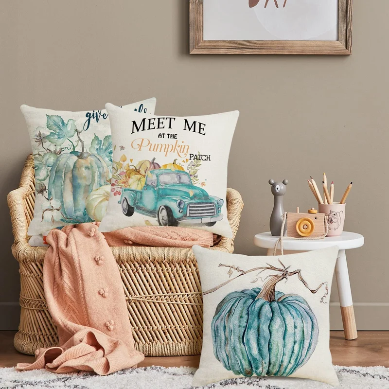 

4PCS Fall Pillow Covers Pumpkin Thanksgiving Pillowcases Autumn Harvest Farmhouse Linen Decoration Throw Pillowcases