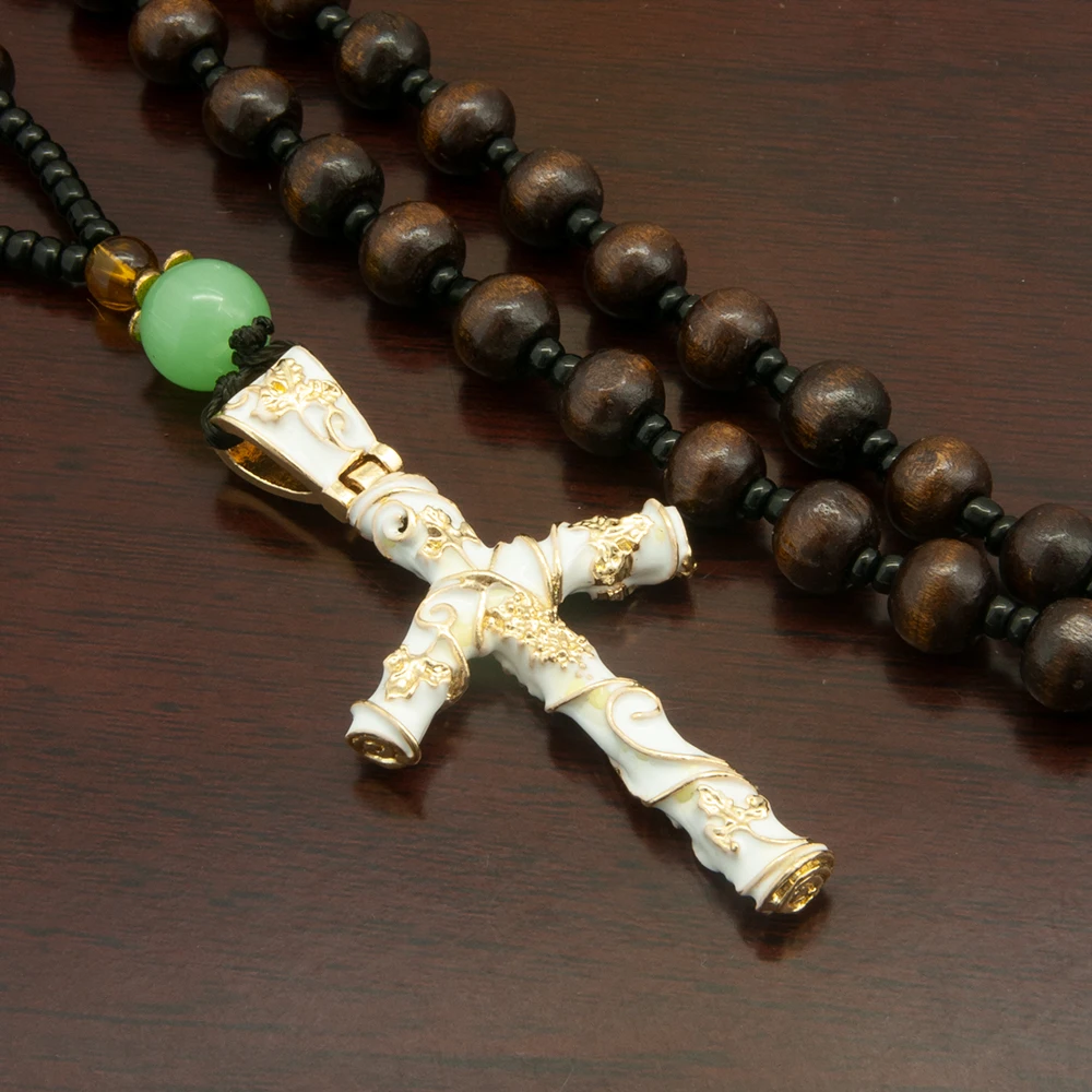 HTISOK Religion-Halskette, Emaille, Knochenform, Weinrebe und Blätter, Kreuz-Anhänger, christlicher religiöser Schmuck, Geschenke für Männer und Frauen – Detail 14