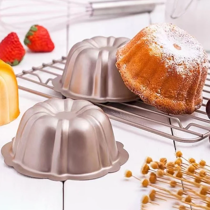 1PCS 4inch Mini Cake Pan Nonstick Fluted Baking Mold Carbon Steel Flower Shape Tube Pan for Brownie Cupcake Pudding Muffin, cake baking tools