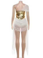 Weird Puss Patchwork Corset Dress Women Zip Irregular Tassel Mesh Ribbon One-Shoulder Birthday Stretch Clubwear Mini Bodycon - Image 6
