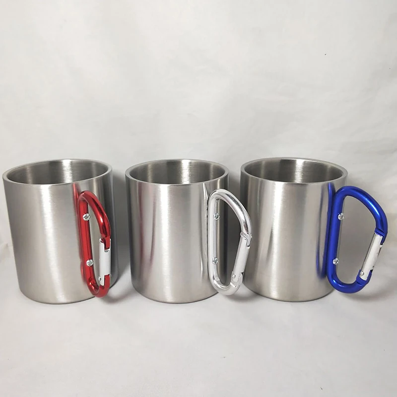 220/300ml Isolating Travel Mug Double Wall Stainless Steel Outdoor Children Cup Carabiner Hook Handle Heat Resistance Camping, portable cups