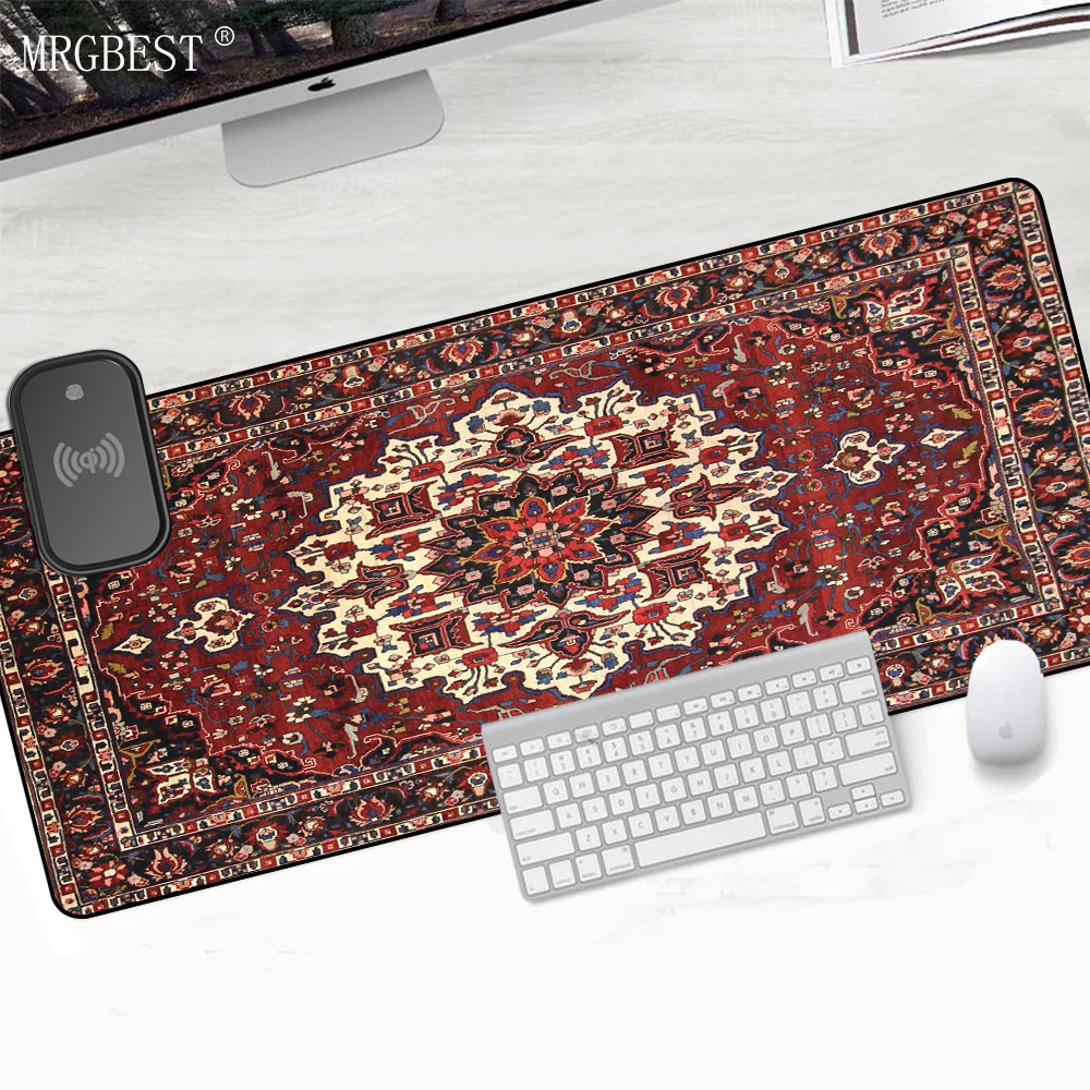 

Office Mousepad Speed Persian Carpet Red Laptop Computers for Games Wireless Charging Mouse Pad Playmat Wrist Keyboard Support