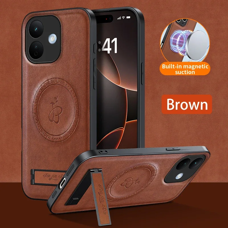 Magnetic Leather Stand Case with Mag-Safe Wireless Charging and Shockproof Protection