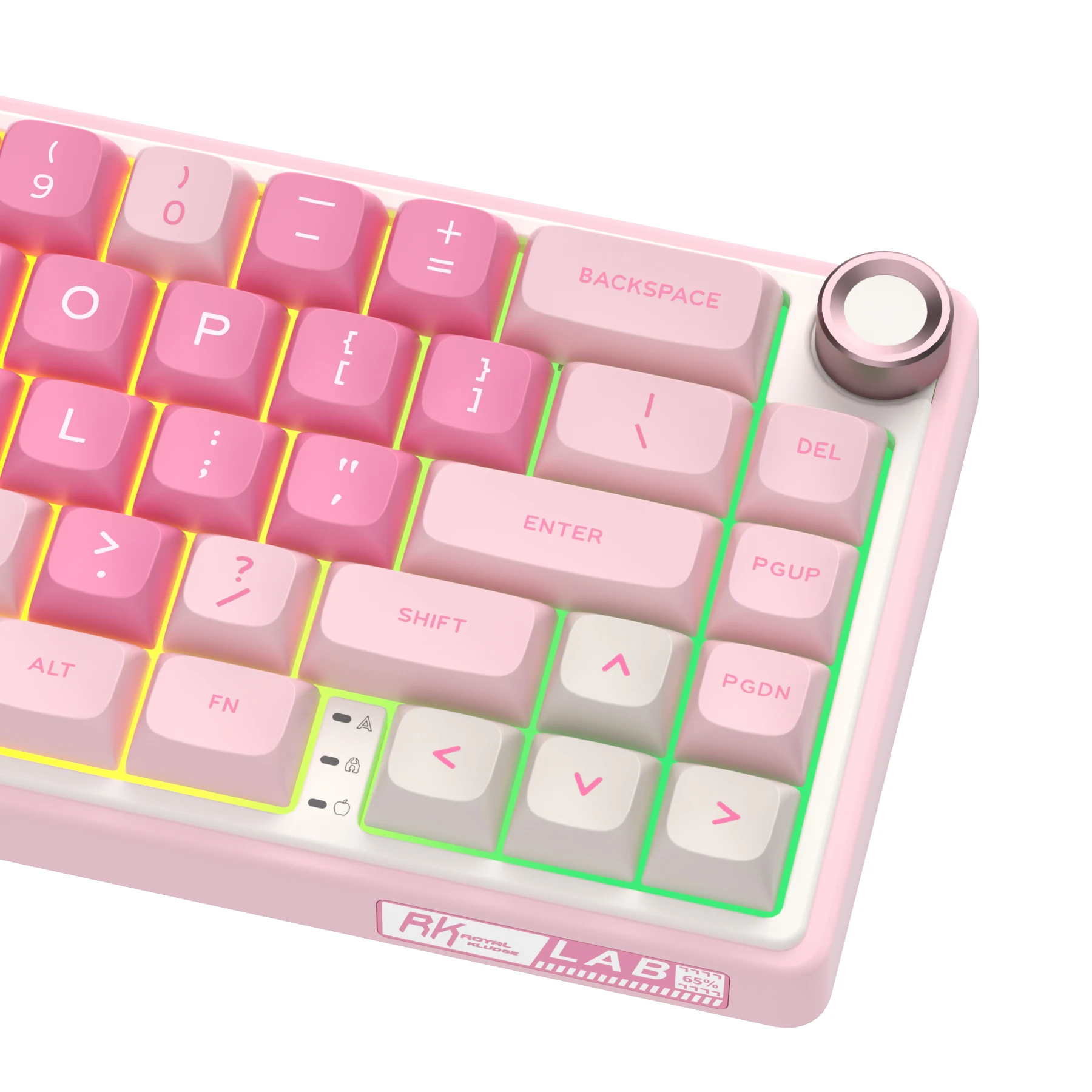 Royal Kludge RKR65 핑크 유선 기계식 키보드 65% 66 키 MDA PBT 키캡 RGB 백라이트 핫스왑 가능 게이머 키보드 금속 손잡이