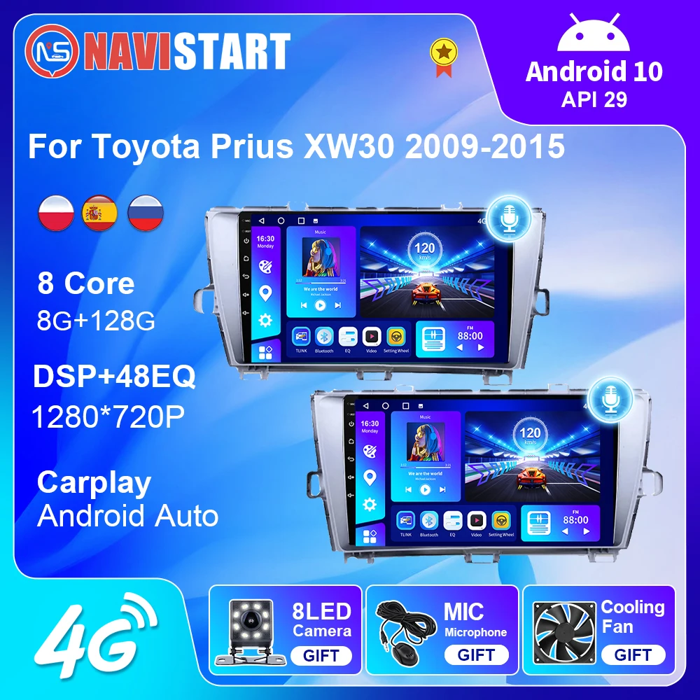 

NAVISTART Android 10 автомобильный радиоприемник, видеоплеер для Toyota Prius XW30 2009-2015, мультимедийный автомобильный стерео Carplay GPS навигатор DSP