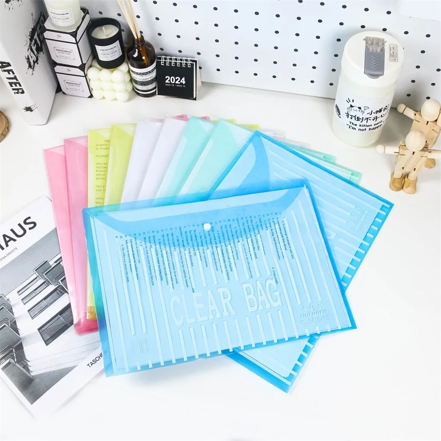 세로 패턴 A4 두꺼운 파일 가방, 단추 가방, 투명 방수 데이터 가방, 학생용 문서 가방, 10 가지 신상