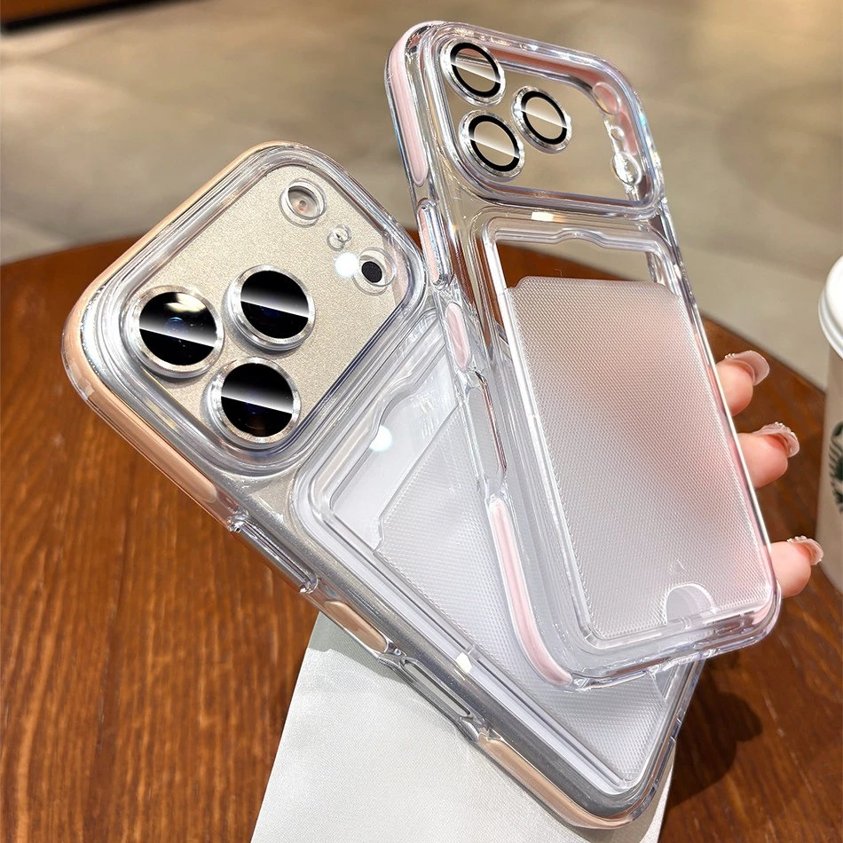 Shockproof Card Slot Wallet Case with Camera Lens Protector and Transparent Cover