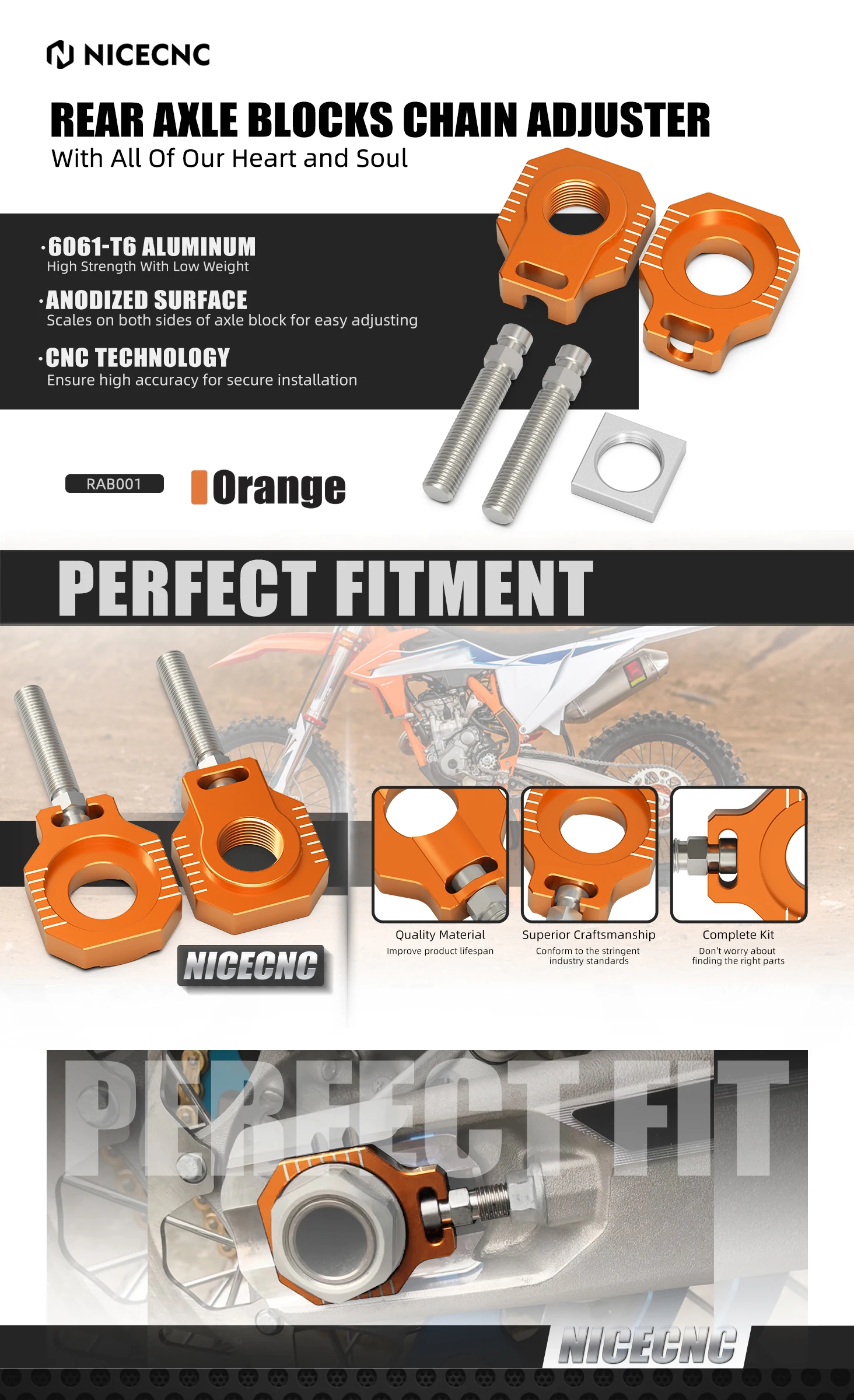 Für KTM EXC 300 2000-2023 EXCF 350 EXC 450 XCW 300 XCF-W 20mm Hinterachsblöcke Kettenspanner SX 125 SXF 250 SXF 450 2000-2012 – Detail 1