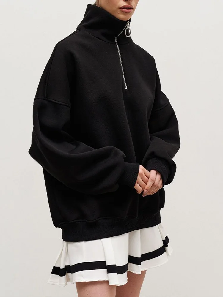 Women Hoodies Long Sleeve Half Zipper Loose Sweatshirts Pullovers Female Sportswear Top 2023 Autumn