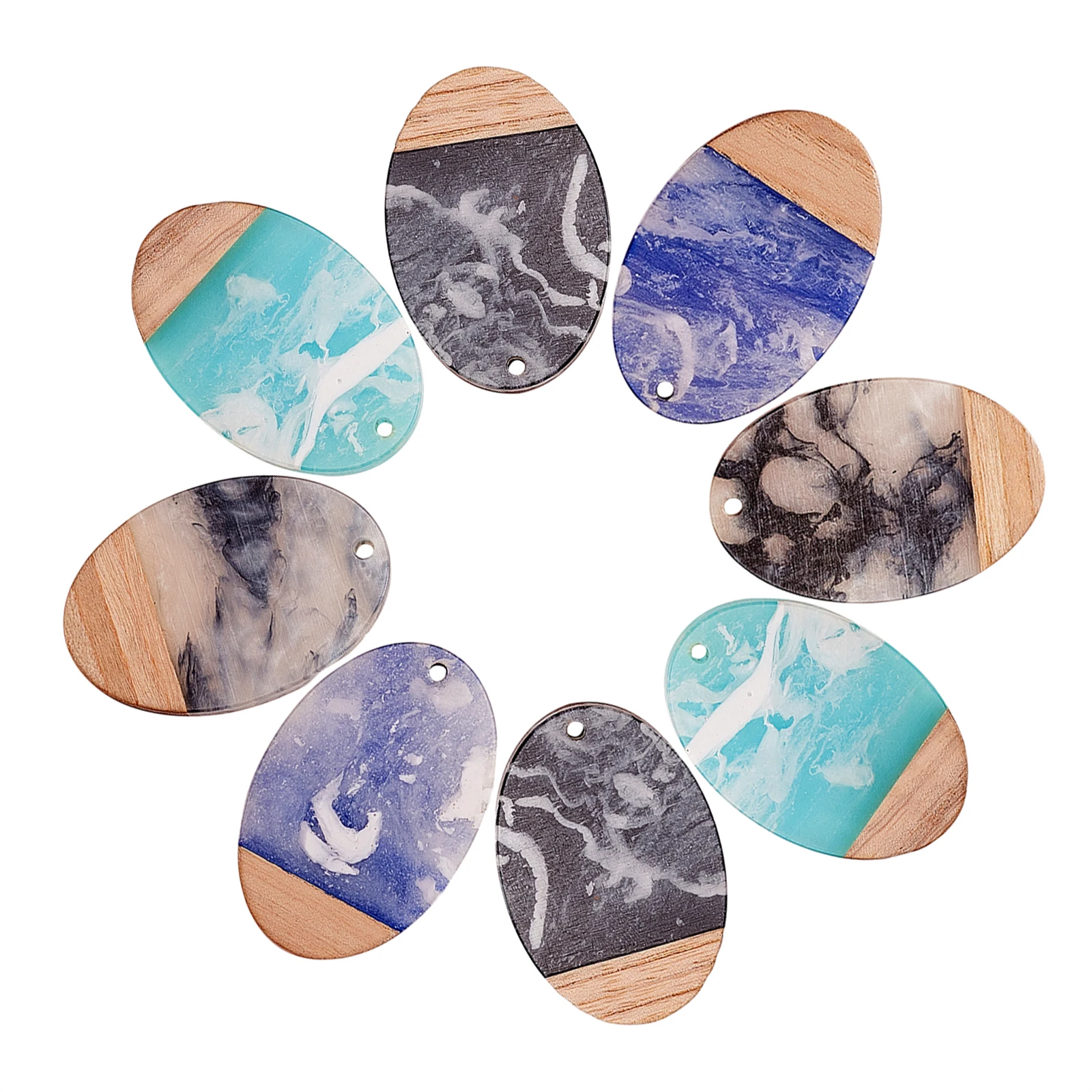 16Pcs 4 Farben Transparent Harz & Walnut Holz Anhänger, für DIY Ohrringe Halsketten Machen Schmuck Handwerk Zubehör – Detail 12