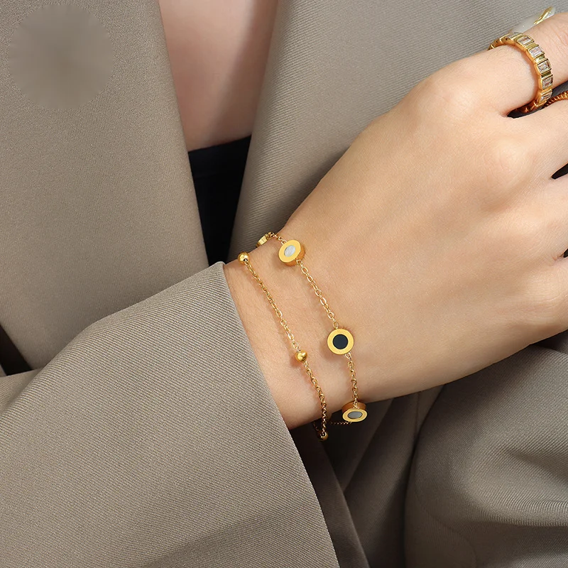 Bracelet en acier titane plaqué or pour femme, style minimaliste, style romain froid européen et américain_voghion.com