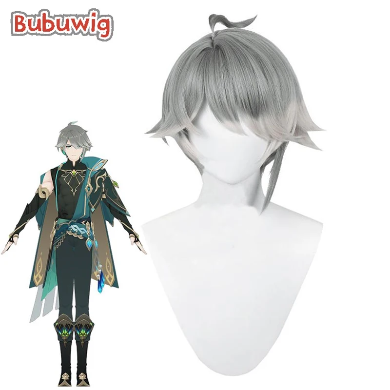 Bubuwig Synthetic Hair Genshin Impact Ai Haitham Cosplay Wig 33cm Short Straight Mixed Color  Anime Party Wigs Heat Resistant ebingoo genshin impact zhongli ganyu aether tartaglia klee ningguang rosaria sucrose cosplay wig heat resistant syntheric fiber