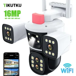 8K 16MP IP Camera WiFi Four Lens 10X Zoom Outdoor PTZ Security Protection Three Screens CCTV Video Surveillance Auto Tracking