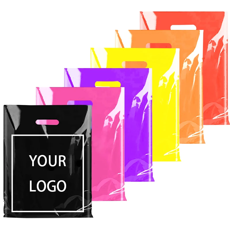 Plastic Shopping Bags 100 custom logo colored reusable with handles Gift Bags