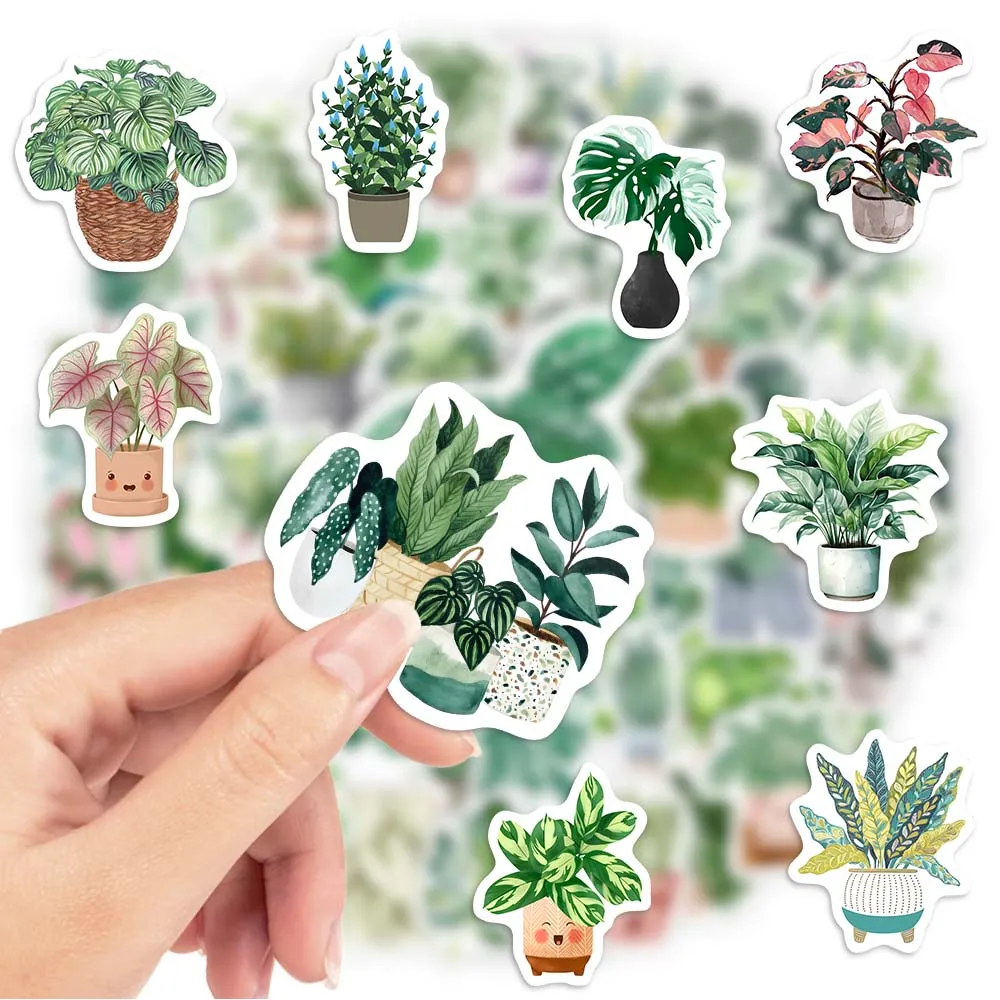 Decorative Stickers Cute Watercolor Green Plant Stickers Leaf Pattern