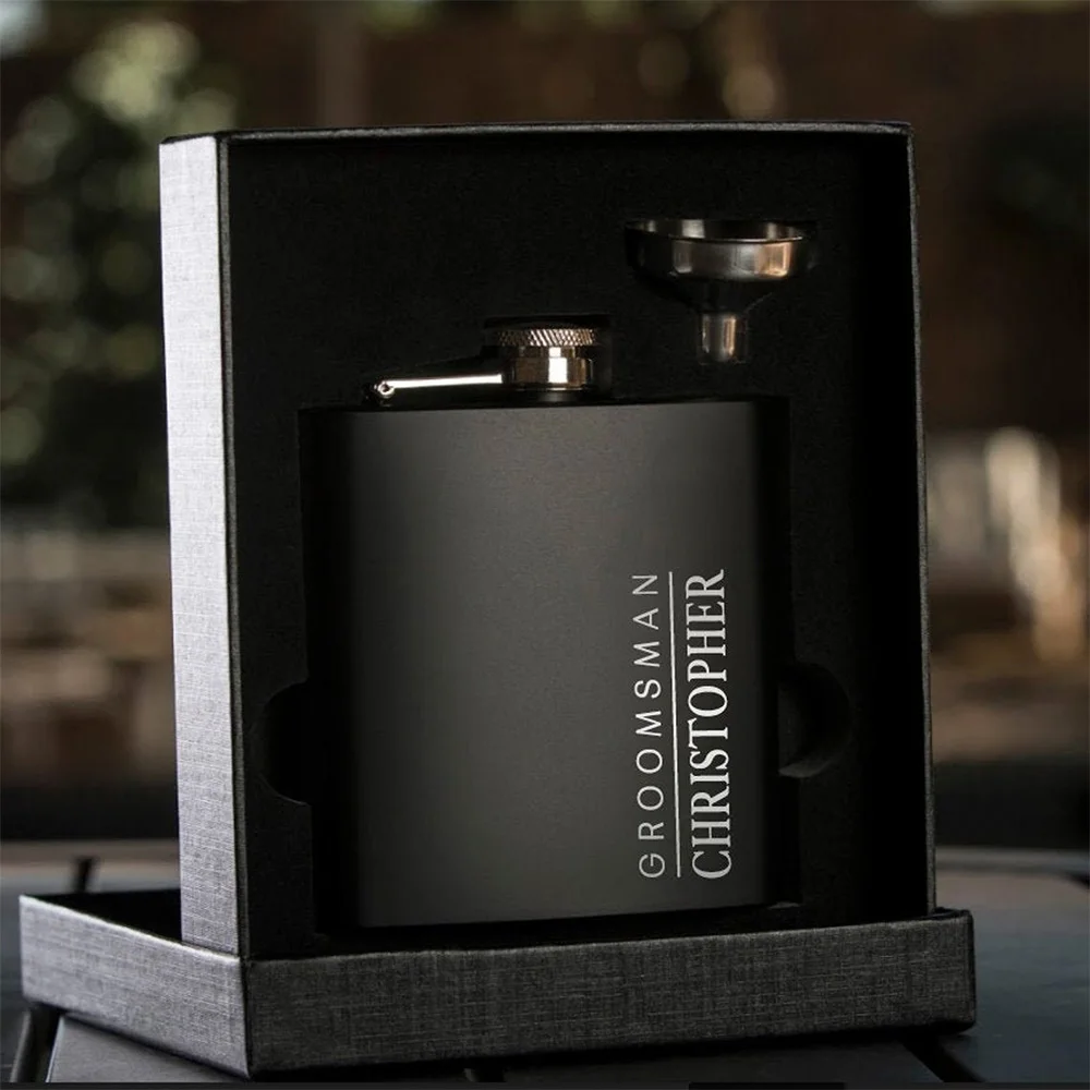 

6oz Pocket Hip Flask Set for Whisky Portable Whiskey Alcohol Bottle Groomsmen or Bridesmaid Wed Gift Stainless Steel Custom Name