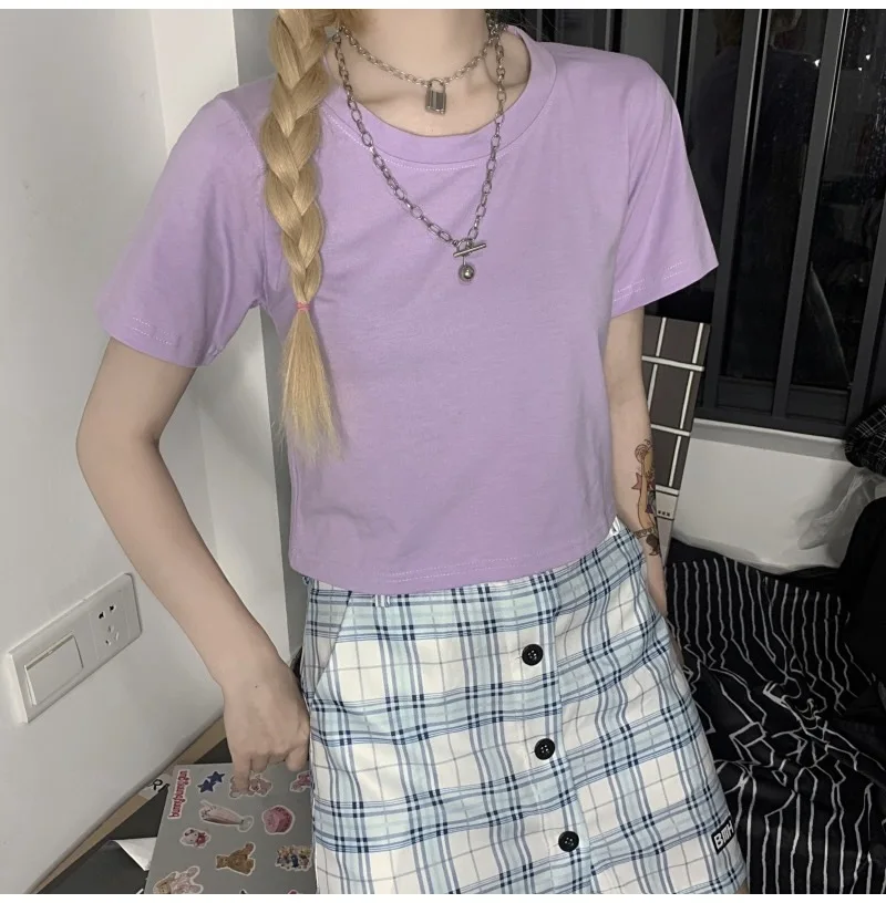 9 Colors Solid Crop Top Women Summer Sexy T-shirt Woman Short Sleeve O-Neck Tee Shirt Femme Skinny Basic Tshirt Korean Clothes - Image 4