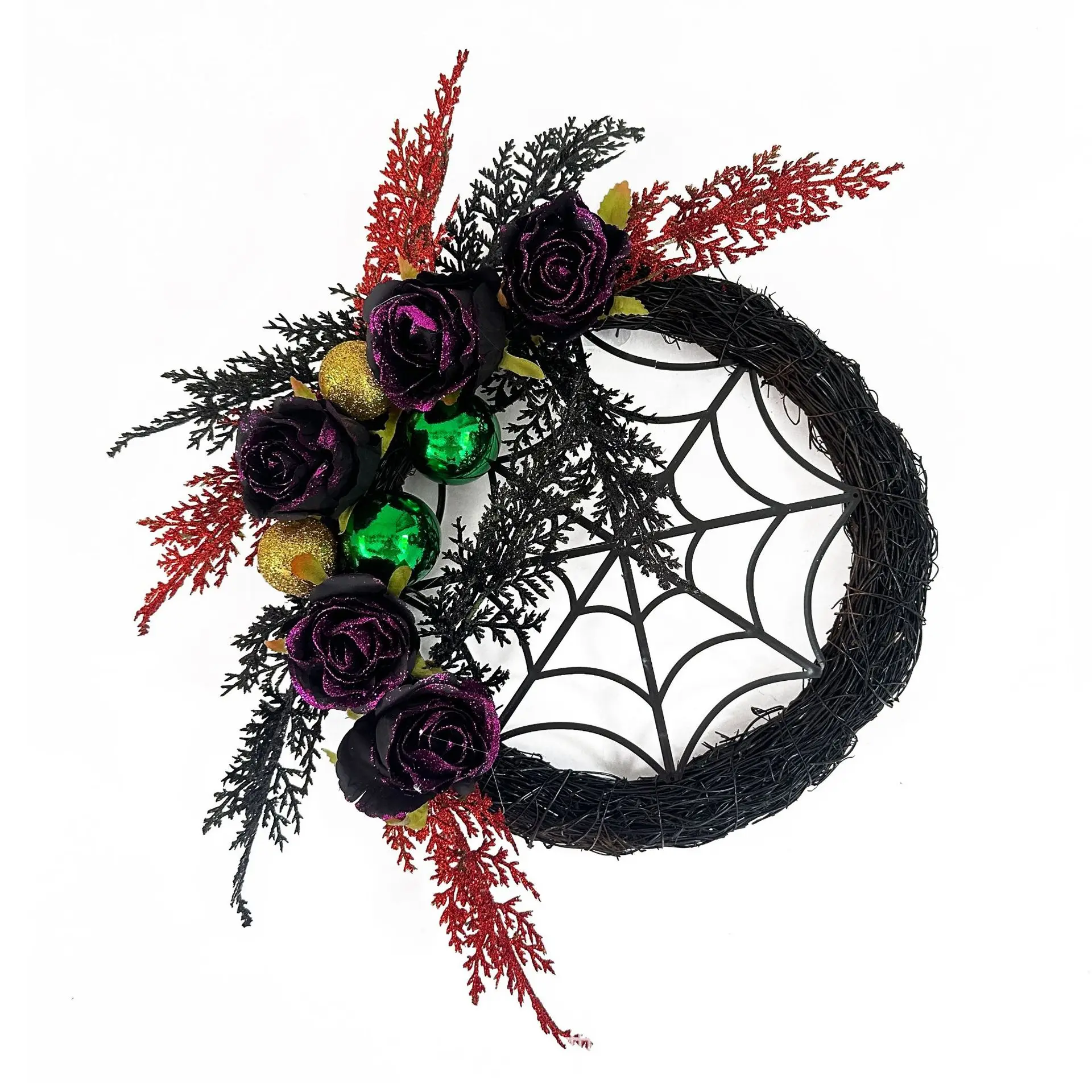 

Halloween Door Black Rose Shiny Ball Wreath Spider Web Wreath Ghost Festival Trick Or Treat Happy 2023 Halloween Day Door Decor