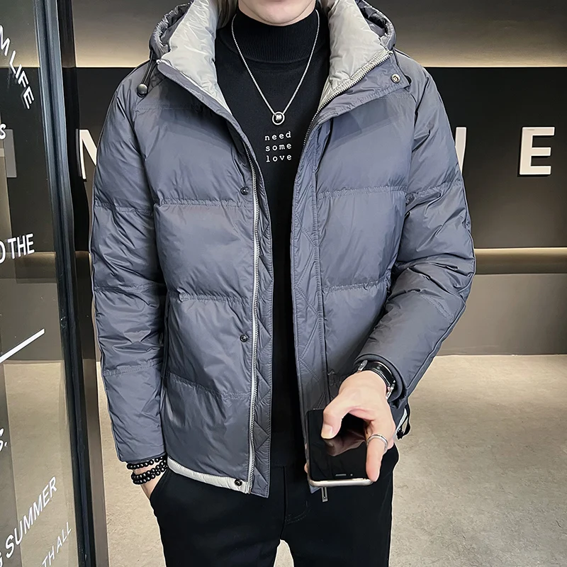 Causal 2023 Autumn Winter Men's Hooded White Duck Down Jacket Solid Warm Puffer Coat Outwear Plus Size L-5XL Thick Parka Clothes