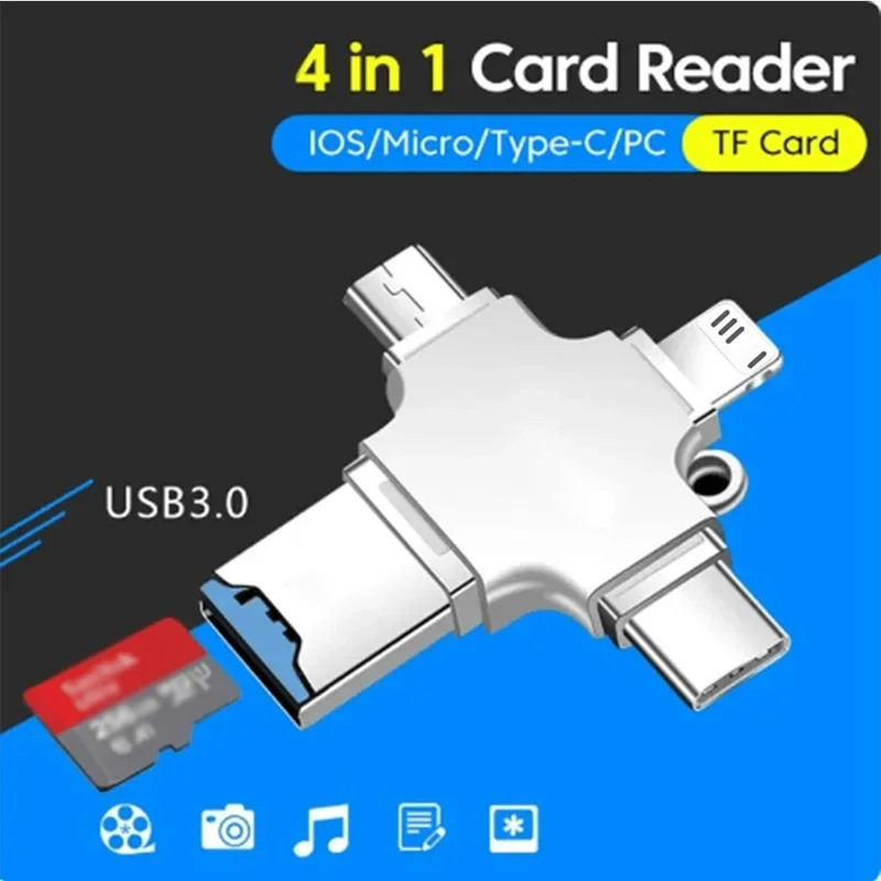Memory Card Reader 4 in 1 card reader 3.0 USB to type C adapter USB to iOS micro TF card OTG converter for iPhone Samsung Xiaomi Huawei