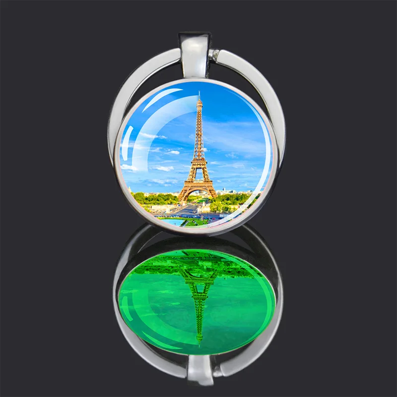 Luminous Eiffel Tower Keychains Two-Side Glass Pendant Key Chain France Paris Eiffel Tower Glow in The Dark Keyring Travel Gifts