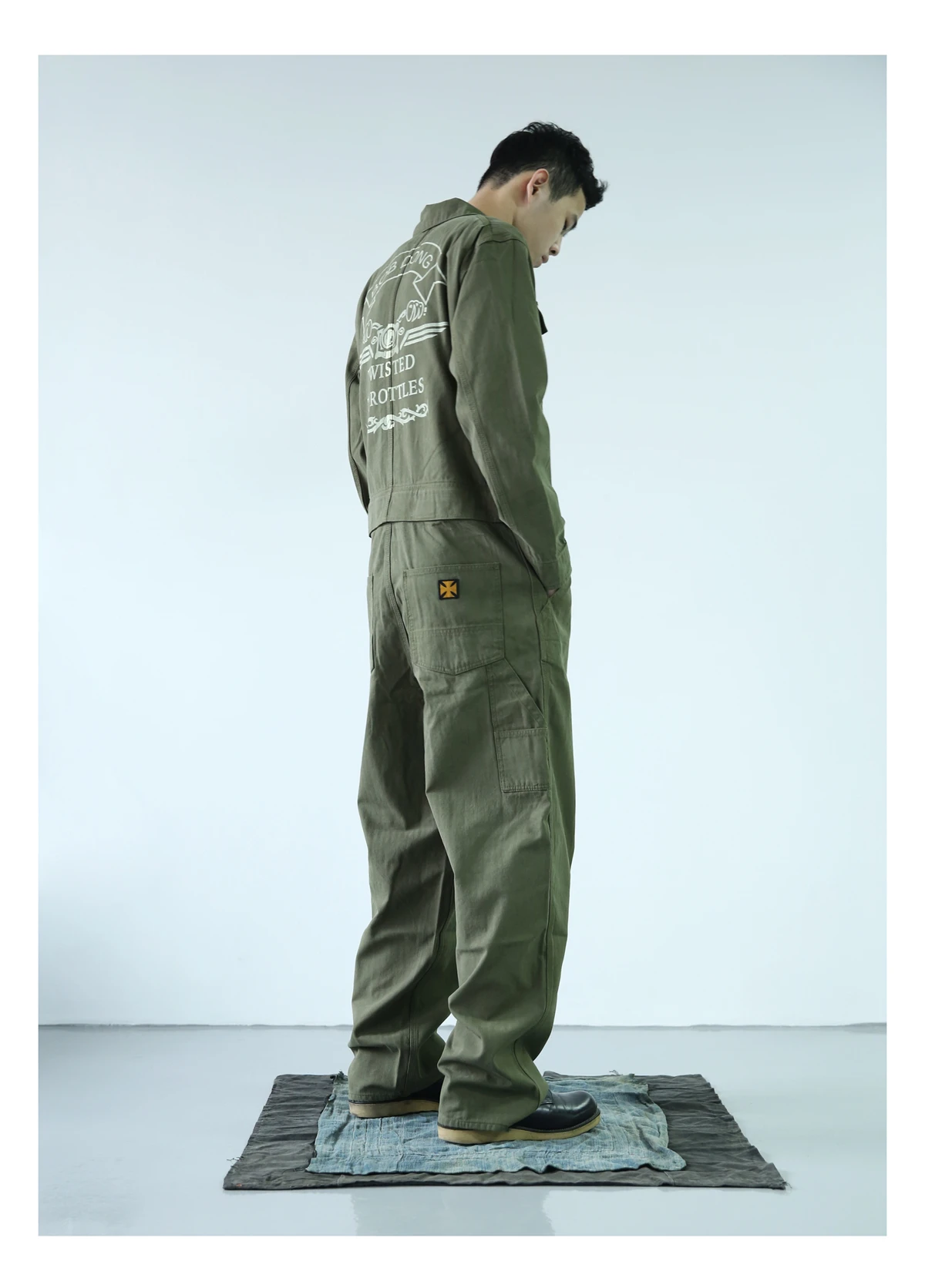 BOB DONG Motorcycle Coveralls Herringbone Long Sleeve Mechanic Garage Jumpsuit 5
