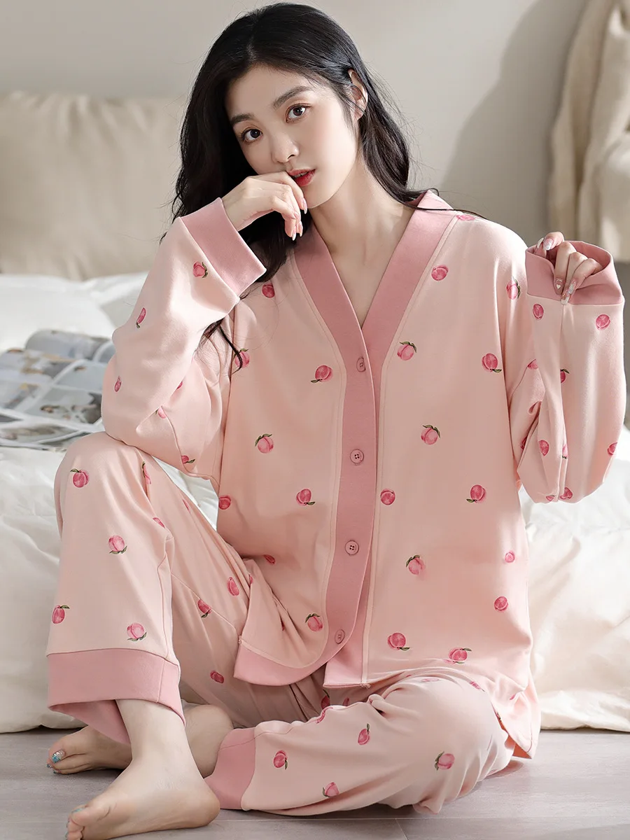 새로운 가을, 겨울 긴팔 긴 바지 잠옷 복장 여성 봄, 가을 홈웨어 정장 달콤하고 사랑스러운