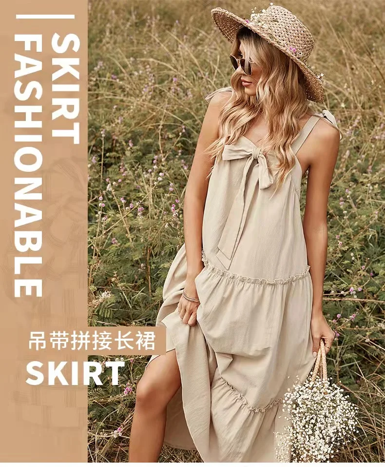 bikini cover up skirt wrap 2022 foreign trade new sexy women's suspender dress casual backless loose one-piece dress bohemian style shein bathing suit cover ups