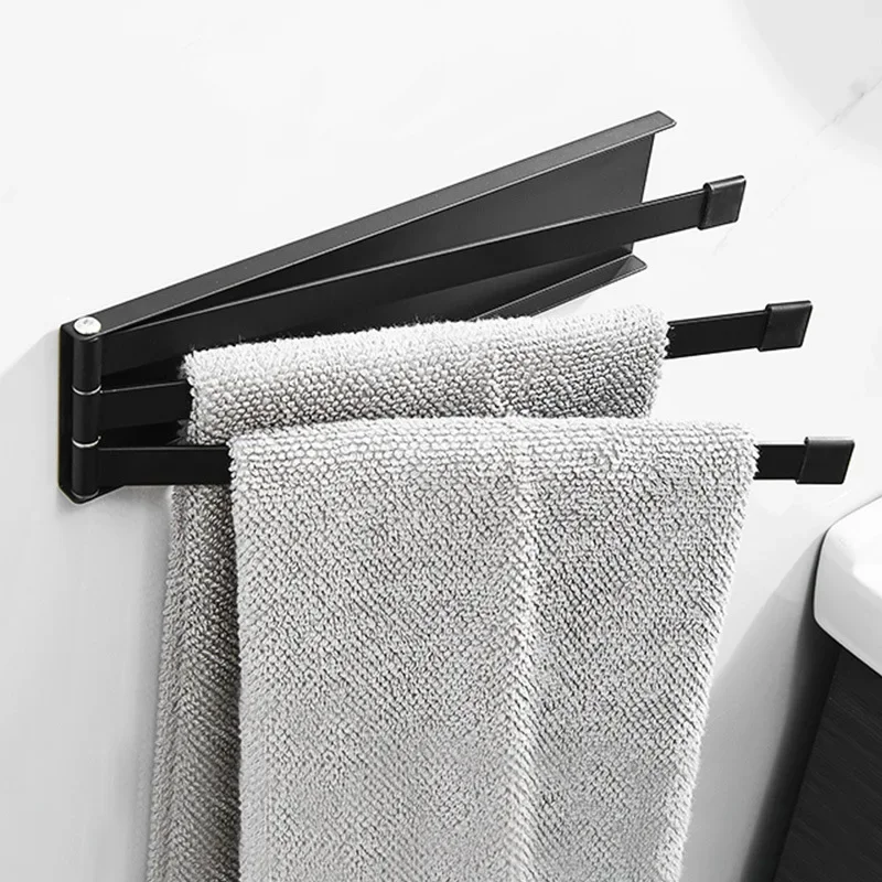Toilet Non-perforated Iron Art Bathroom Pendant Folding Towel Rack Rotary Movable Rod Towel Bar Wall-mounted Shelf