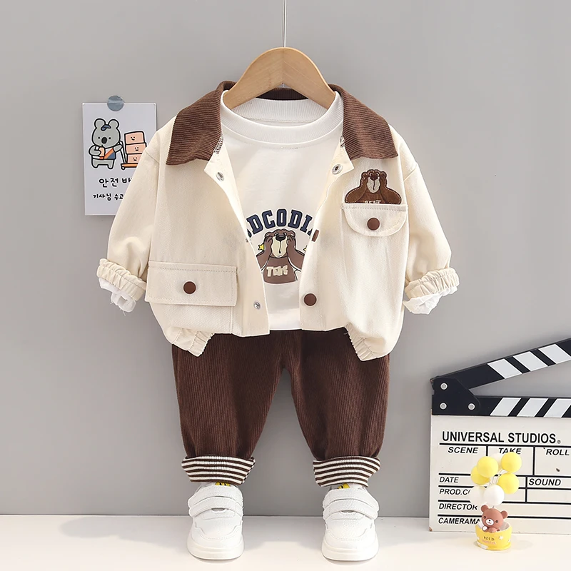 

Infant Outfits Boys Clothing Sets Autumn Kids Coats T Shirt Pants Toddler Baby Tracksuit Cartoon Bear Children Casual Clothes