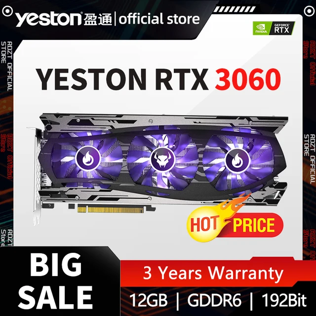 YESTON NVIDIA Geforce RTX3060-12GD6 LB ກາດກຣາຟຟິກ GDDR6 12G 192bit RTX 3060 12G GPU ກາດຈໍ LHR New placa de video 1