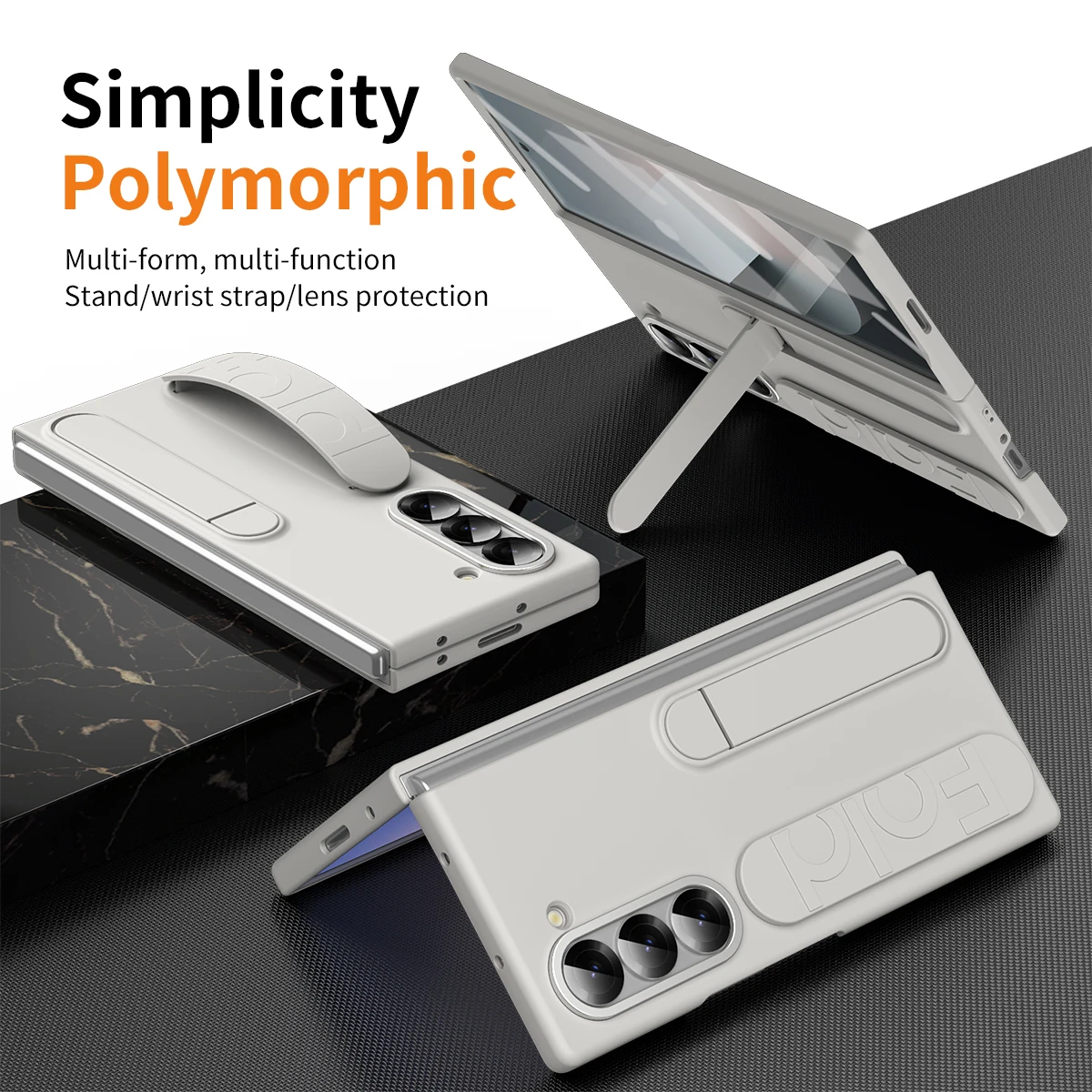 Premium Foldable Wristband Stand Case with Front Glass Protection and PC Plastic Cover