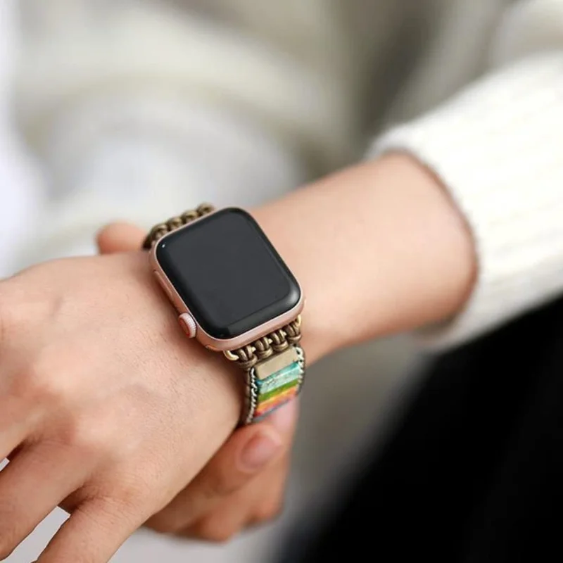 

Женский браслет для часов Apple Watch, ремешок из цветного натурального камня, сменные браслеты для iWatch Series