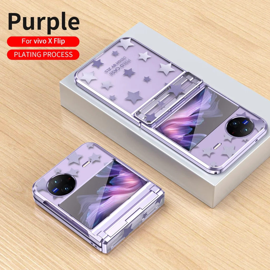 For Vivo X Flip Case Star Transparent Electroplating Folding Hinge Shockproof Protection Hard Cover Accessories