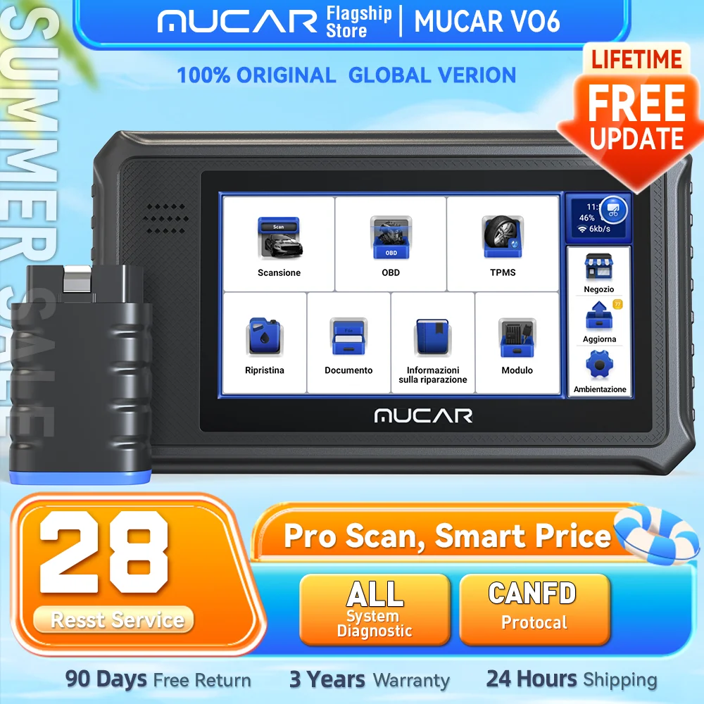 Herramientas profesionales de diagnóstico de automóviles THINKCAR MUCAR VO6, sistema completo, 28 restablecimientos, aceite, DPF, frenos, ETS, escáner VIN OBD2 automático gratuito de por vida
