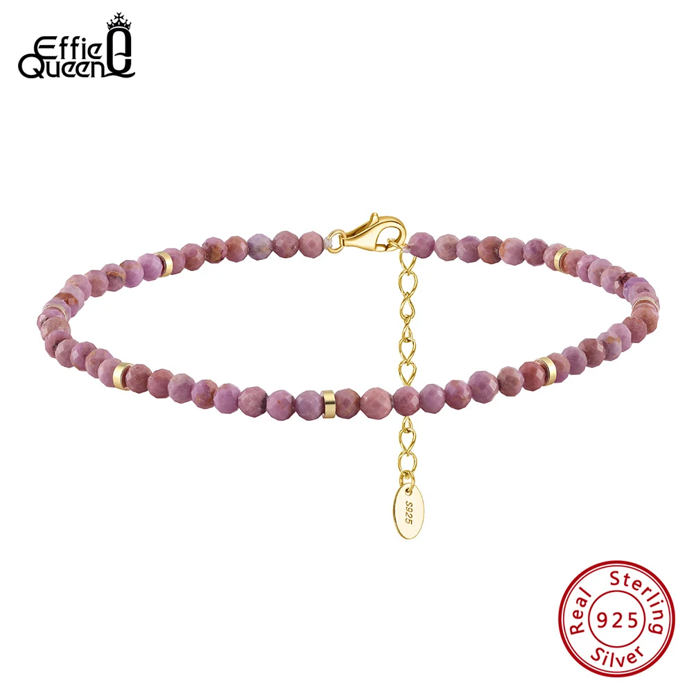 Effie Queen 925 Sterling Silver Purple Mica Adjustable Anklets Beach Foot Anklet Summer Hoilday For Women Wear Jewelry Gift SA90