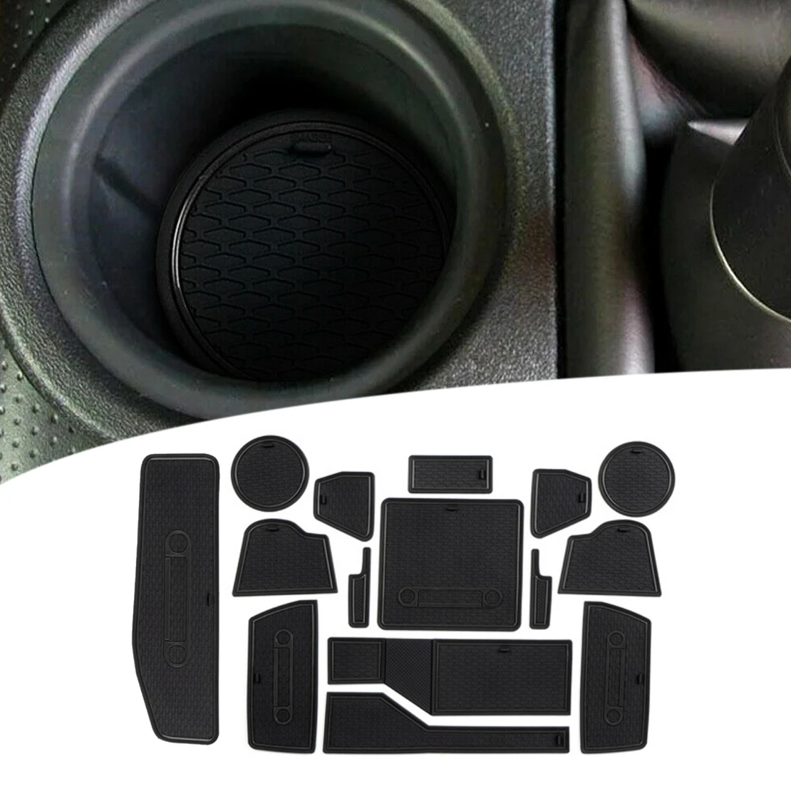 

15 шт./компл. коврик для подстаканника в салоне автомобиля с нескользящим слотом для ворот, черный резиновый коврик, подходит для Toyota FJ Cruiser