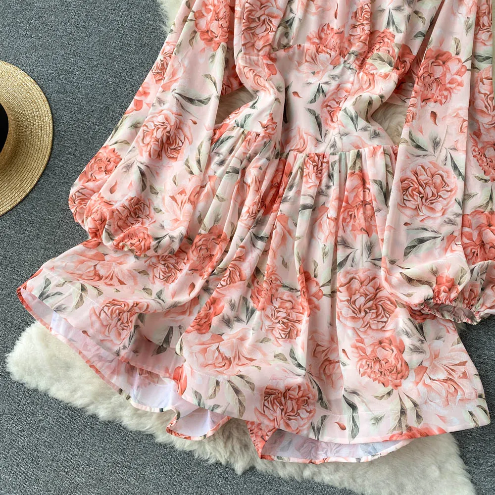 Summer Floral Chiffon Midi Dress