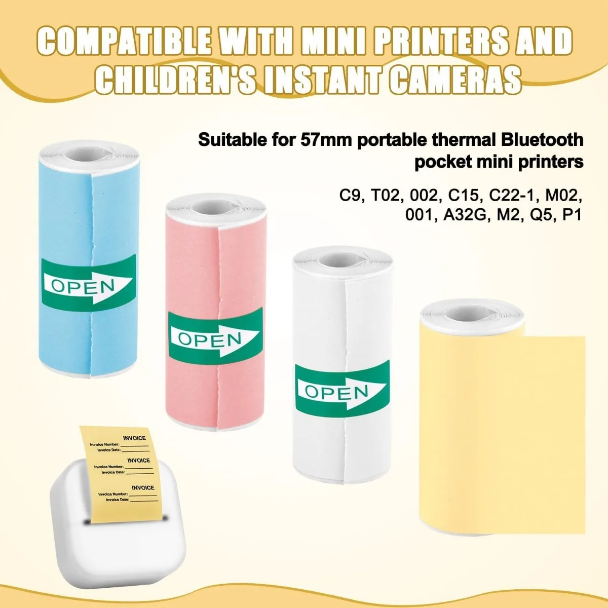 Self-Adhesive Thermal Mini Printer Paper,Compatible with Pocket Portable Printers 57 x 25mm for Sticker Labels, Photography