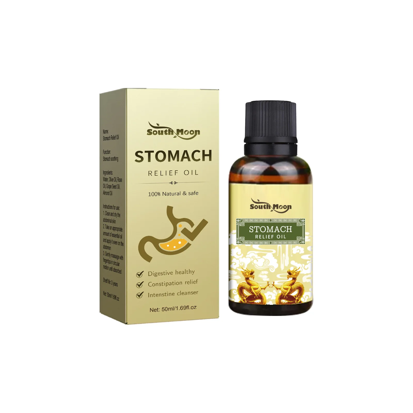 Cooling Oil Wind Oil Essence Stomach Relief Oil Relieve Indigestion Stomachache Bloating Treat Gastritis Improve Bad Breath Herbal Detoxification 50ml