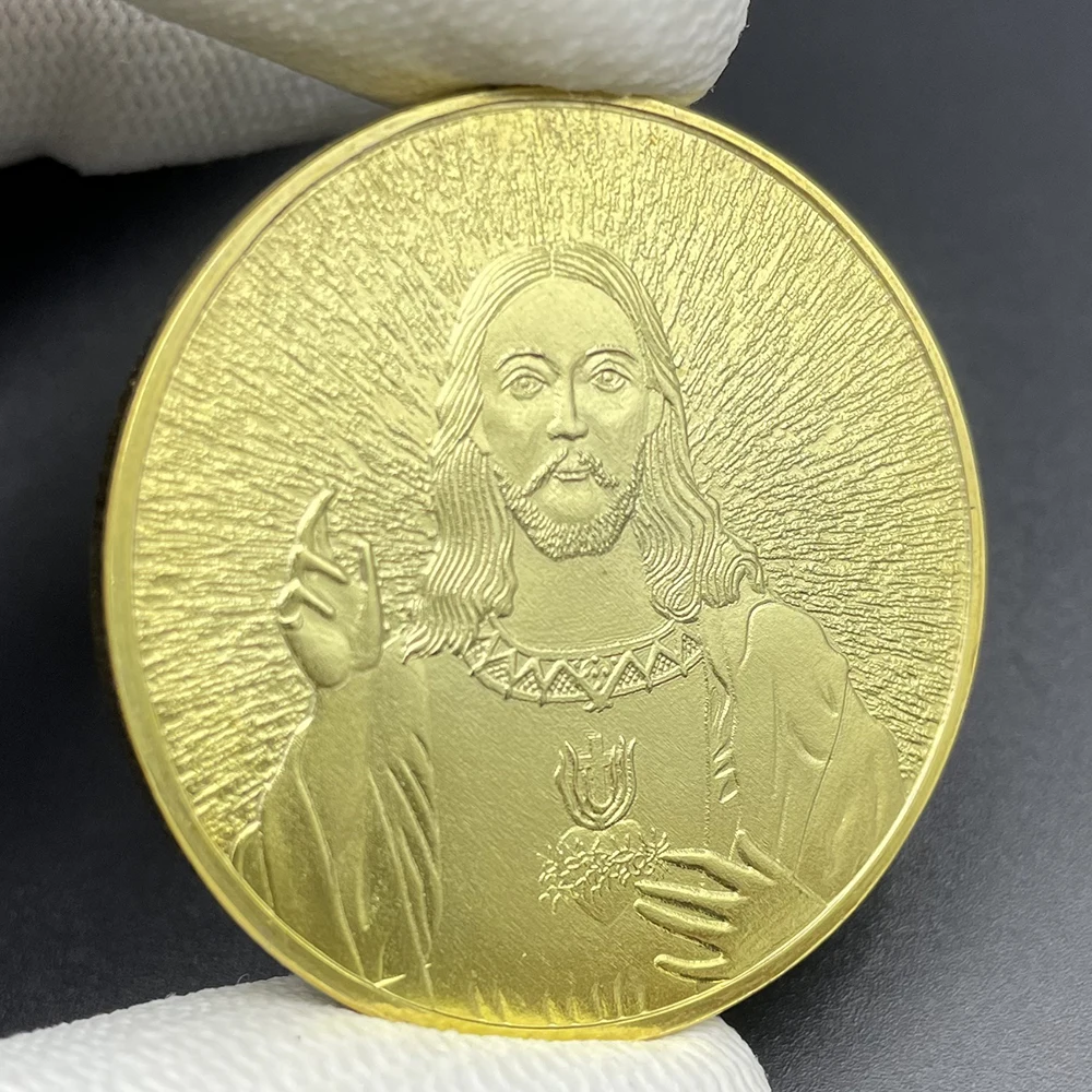 Diamond Pendant Coin Pendant Jesus Gold Pendant Circle Golden Jesus Coin  Christianity Christian Token Medal Challenge