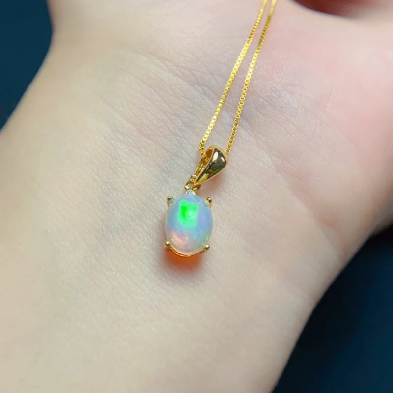 Natural opal pendant necklace for women 925 silver jewelry 18k gold plated