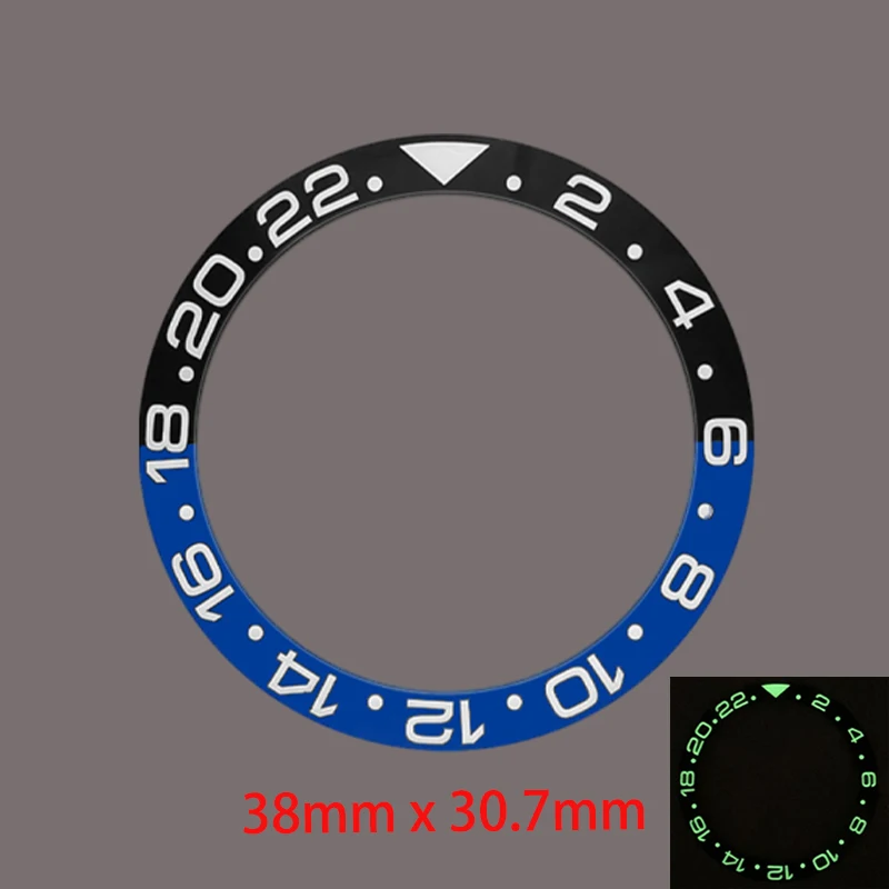 38 mm x 30,7 mm gebogener leuchtender Keramik-Uhrenlünetteneinsatz, passend für SKX007 SKX009 SUB GMT-Gehäuse NH36 NH35 Uhrenlünettenring-Refit-Teile – Detail 8