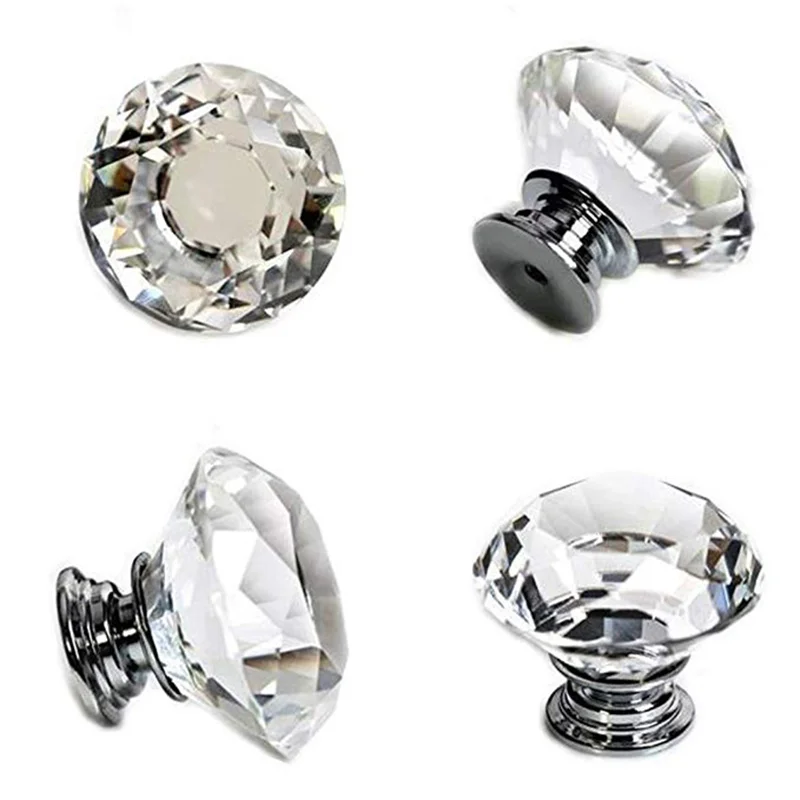 Diamond Shape Crystal Cabinet Pulls 10Pcs/Set 30mm Cupboard Drawer knob Kitchen Cabinet Door Wardrobe Handles Furniture Hardware