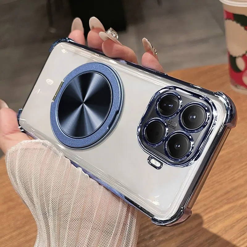 Rotating Magnetic Bracket Phone Case – Clear Shockproof Plating Silicone Cover