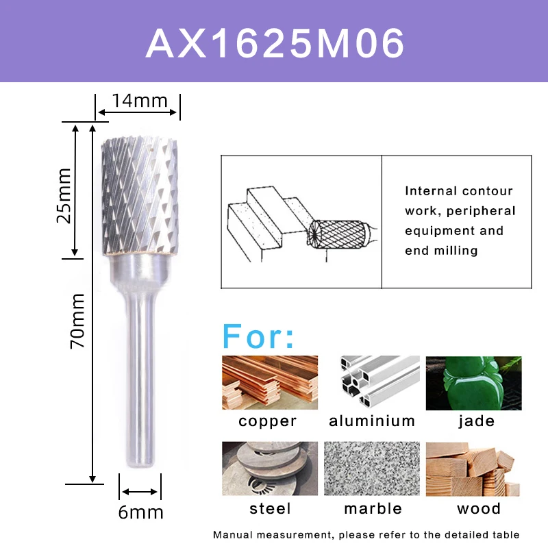 AX Double Cut Tungsten Carbide Rotary File Drill Milling Carving Bit Point Burr Die Grinder Abrasive Alloy Grinding Head Tool