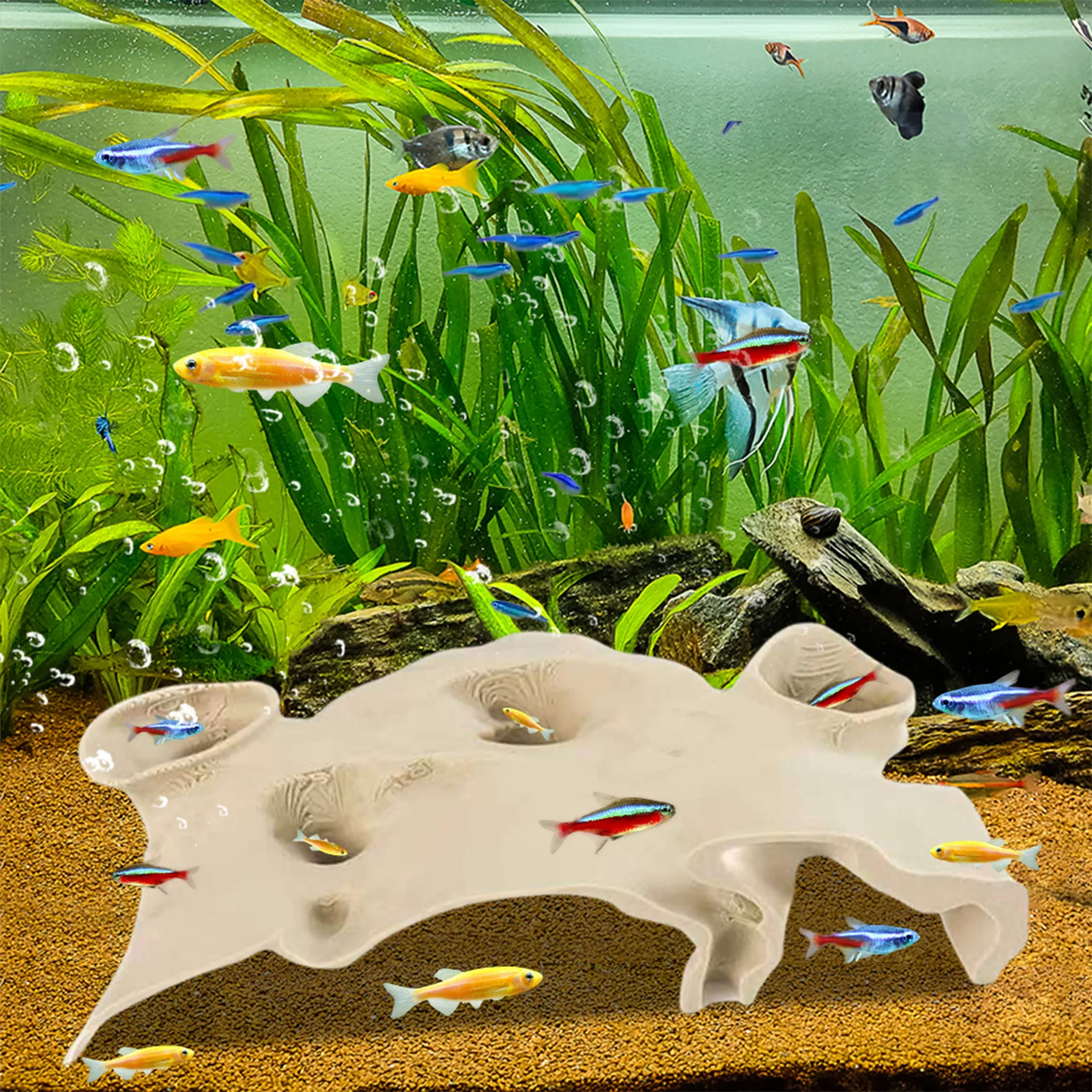 3D Printed Fish Tank Accessories Underground Tunnel Cave Bowl Hide Decoration for Cherry Shrimp Chili Rasbora Hermit Crab