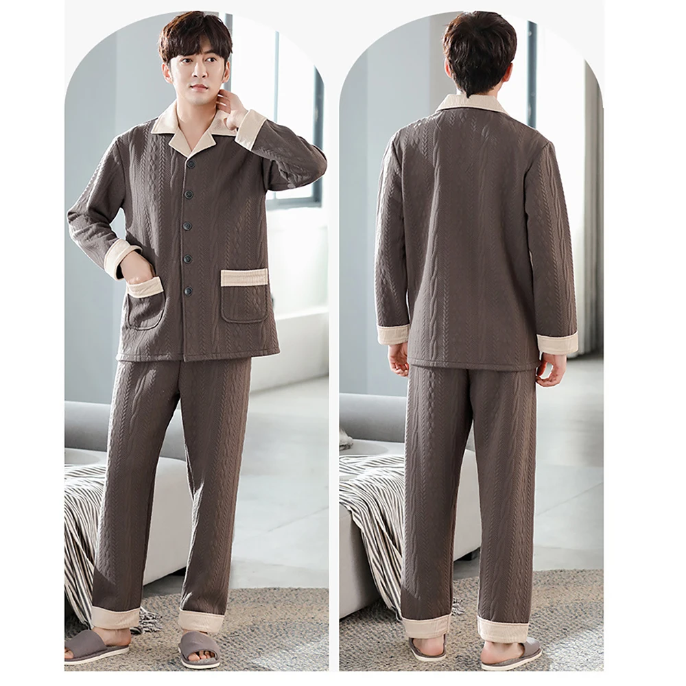 Men's Winter Thicken Pajamas Warm Air Cotton Sleepwear for Sleeping 3XL Casual Comfortable Patchwork Pajama Sets pijama hombre